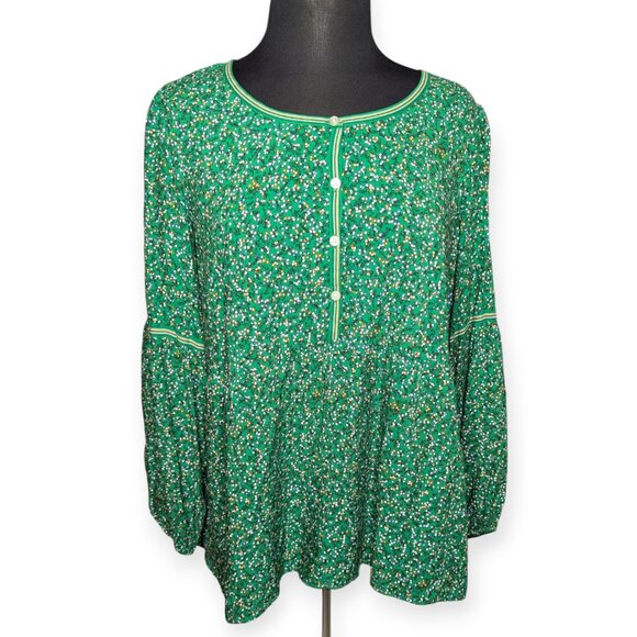 Max Studio Green Floral Peasant Bohemian Blouse Tunic Top Womens Size 1X NWT - Picture 1 of 16